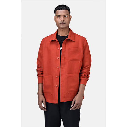 Genes Lecoanet Hemant Rust Linen Solid/Plain Jacket