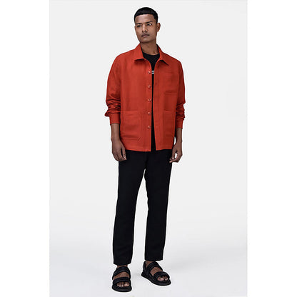 Genes Lecoanet Hemant Rust Linen Solid/Plain Jacket