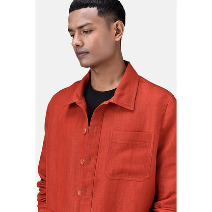 Genes Lecoanet Hemant Rust Linen Solid/Plain Jacket