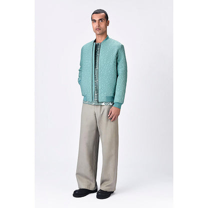 Genes Lecoanet Hemant Green Silk Textured Bomber Jacket