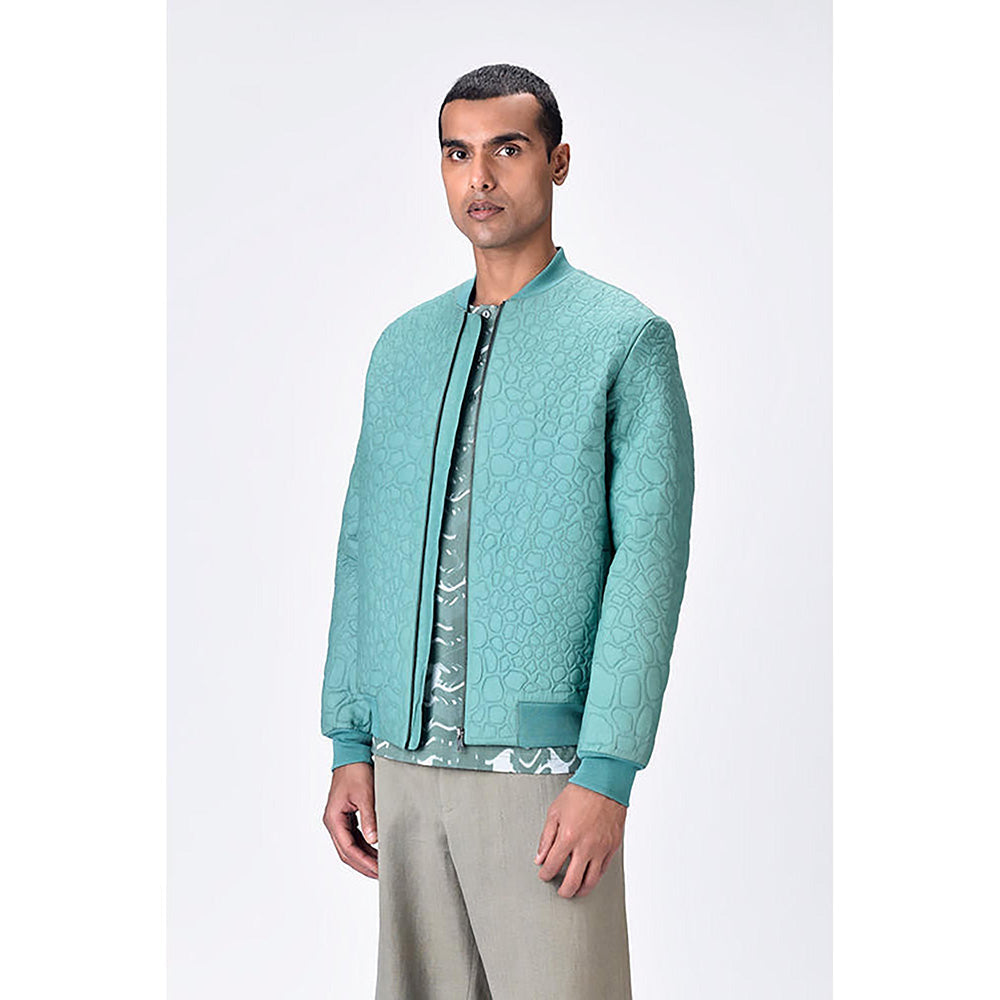 Genes Lecoanet Hemant Green Silk Textured Bomber Jacket