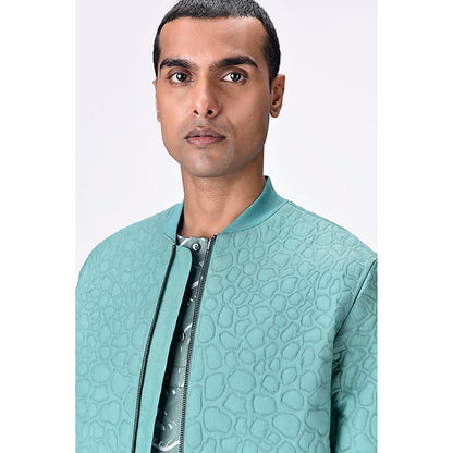 Genes Lecoanet Hemant Green Silk Textured Bomber Jacket