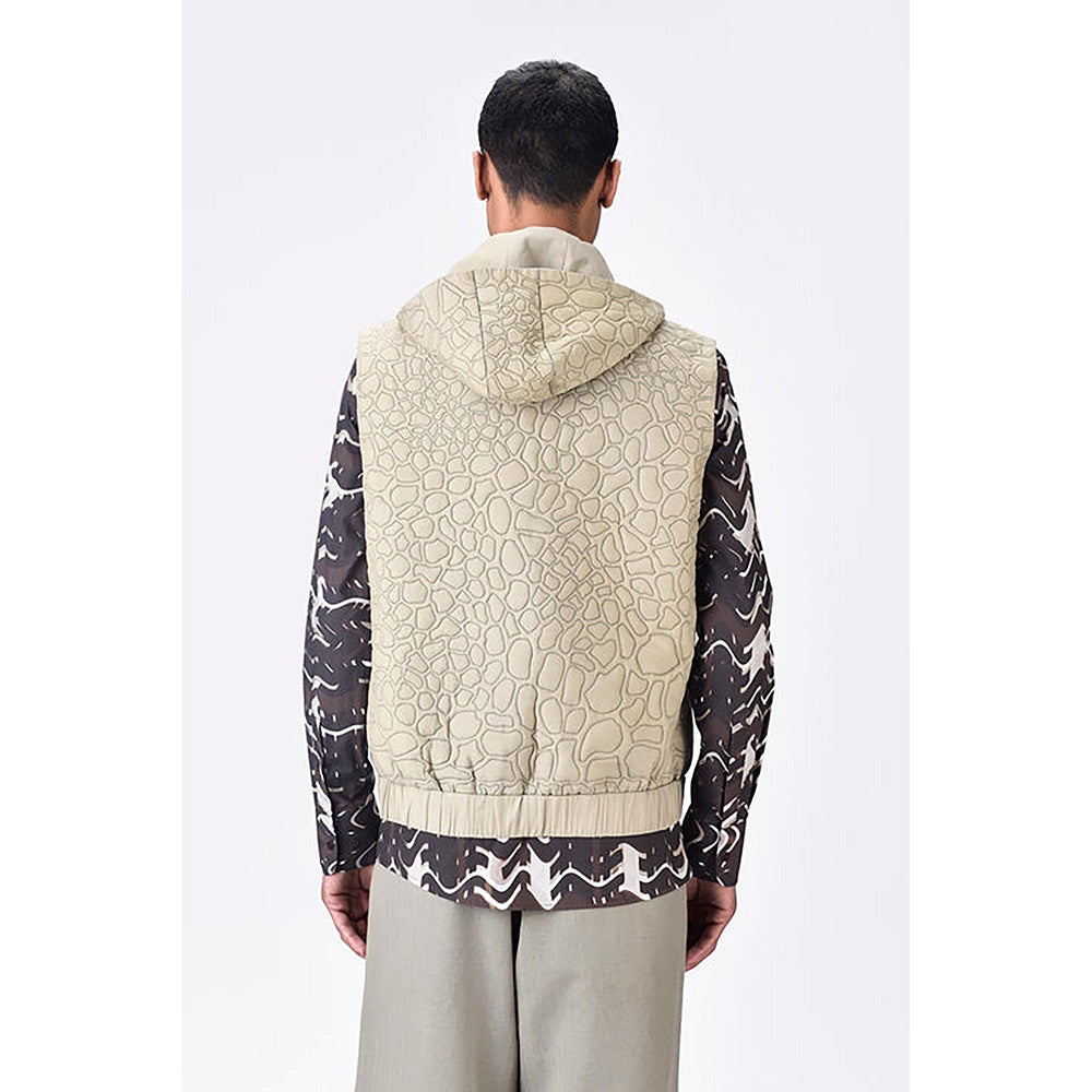Genes Lecoanet Hemant Taupe Silk Sleeveless Hoodie Jacket