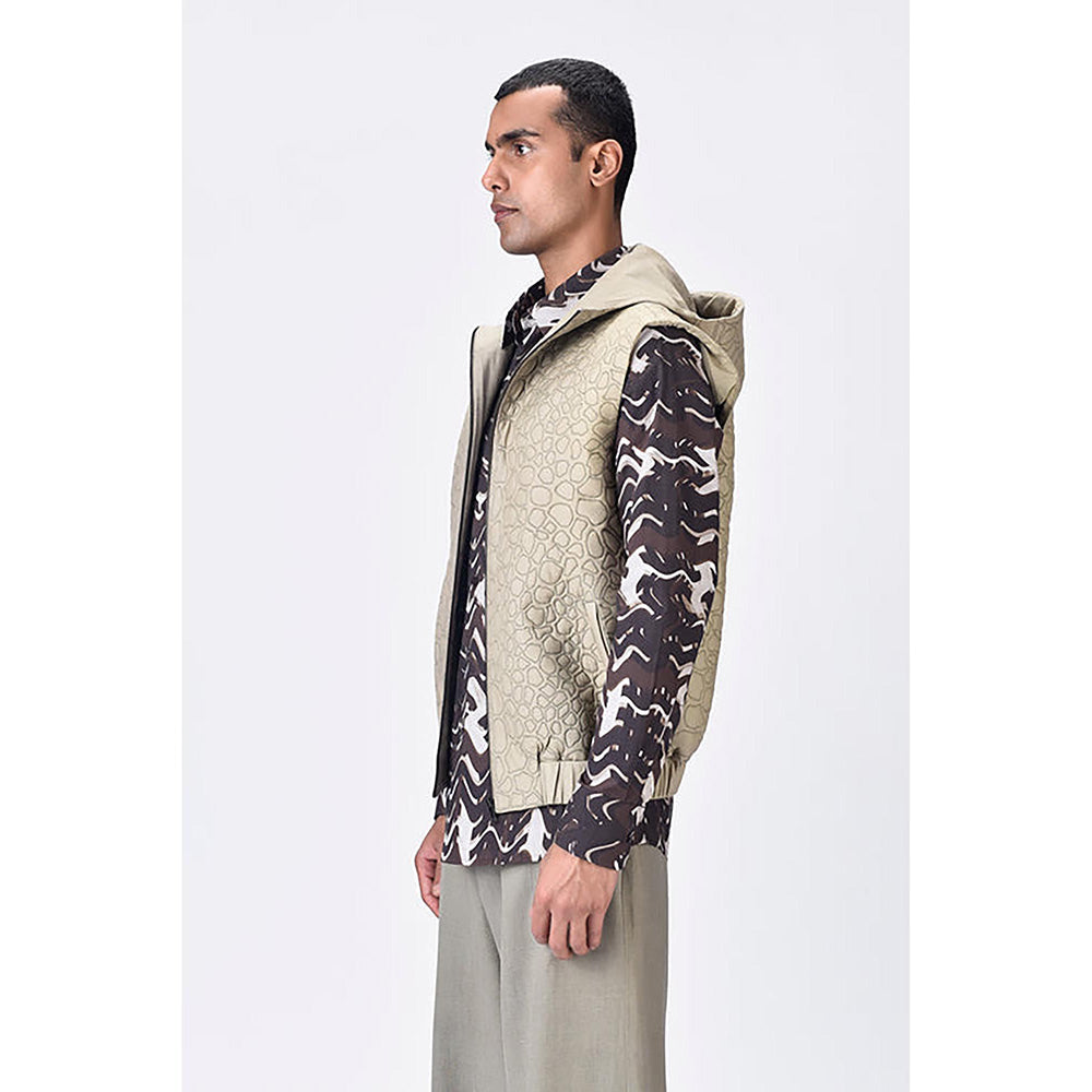 Genes Lecoanet Hemant Taupe Silk Sleeveless Hoodie Jacket
