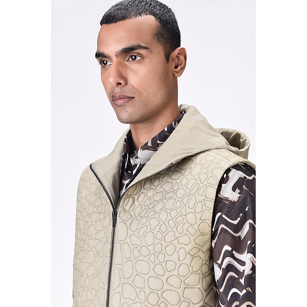 Genes Lecoanet Hemant Taupe Silk Sleeveless Hoodie Jacket