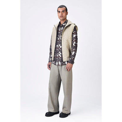 Genes Lecoanet Hemant Taupe Silk Sleeveless Hoodie Jacket