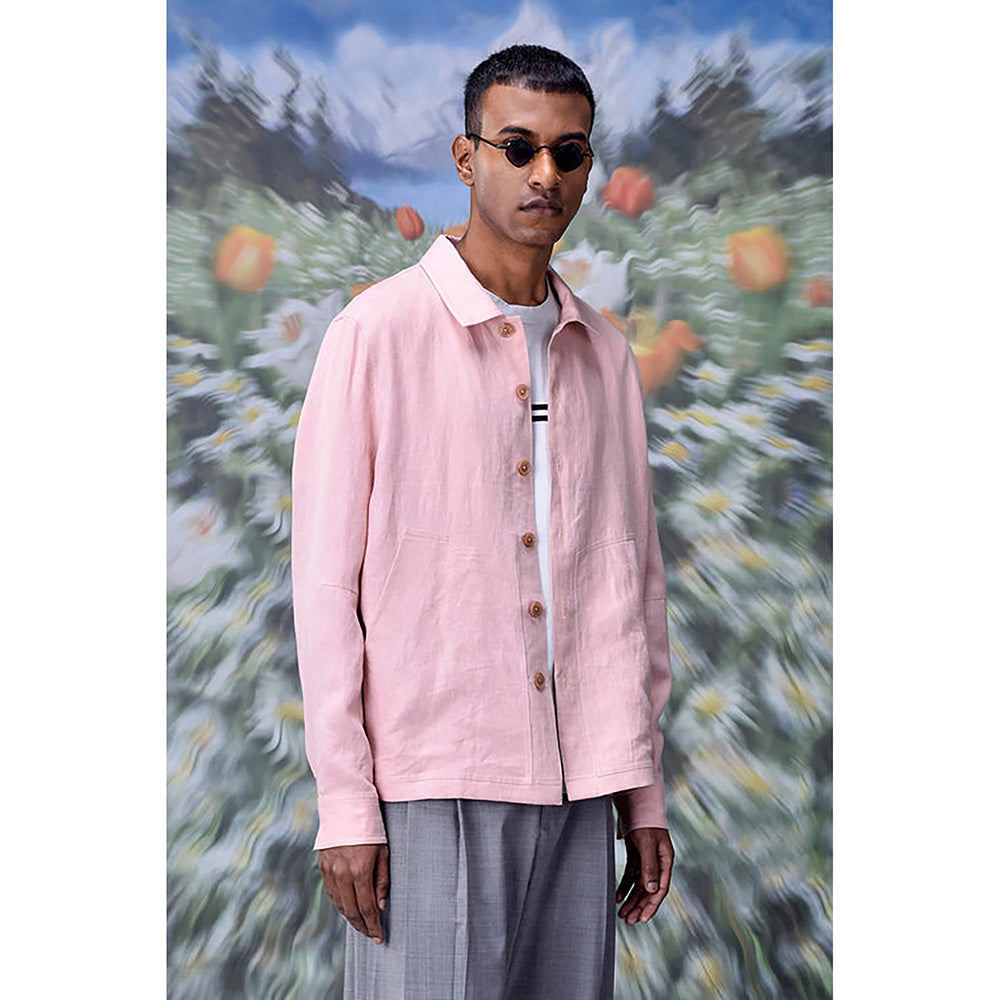 Genes Lecoanet Hemant Pink Linen Solid/Plain Jacket