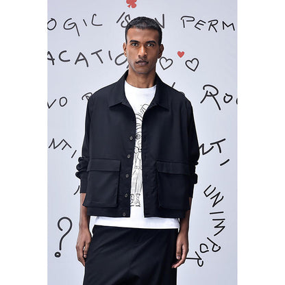 Genes Lecoanet Hemant Black Wool Blend Solid/Plain Jacket