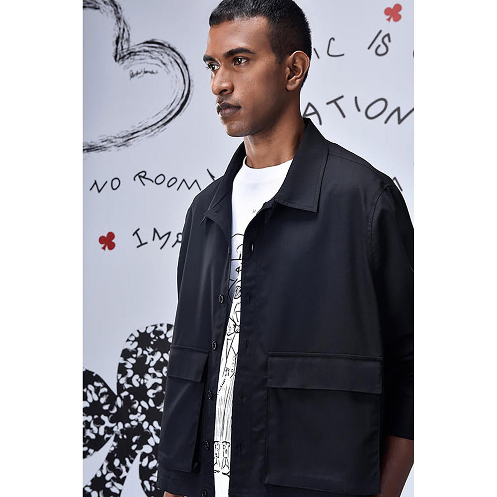 Genes Lecoanet Hemant Black Wool Blend Solid/Plain Jacket