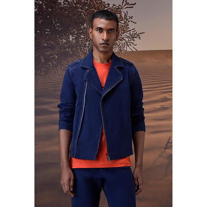 Genes Lecoanet Hemant Navy Blue Cotton Solid/Plain Denim Jacket