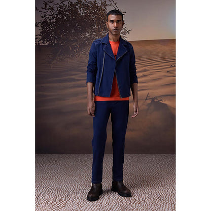 Genes Lecoanet Hemant Navy Blue Cotton Solid/Plain Denim Jacket