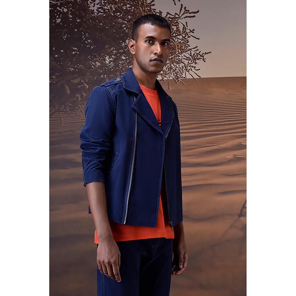 Genes Lecoanet Hemant Navy Blue Cotton Solid/Plain Denim Jacket