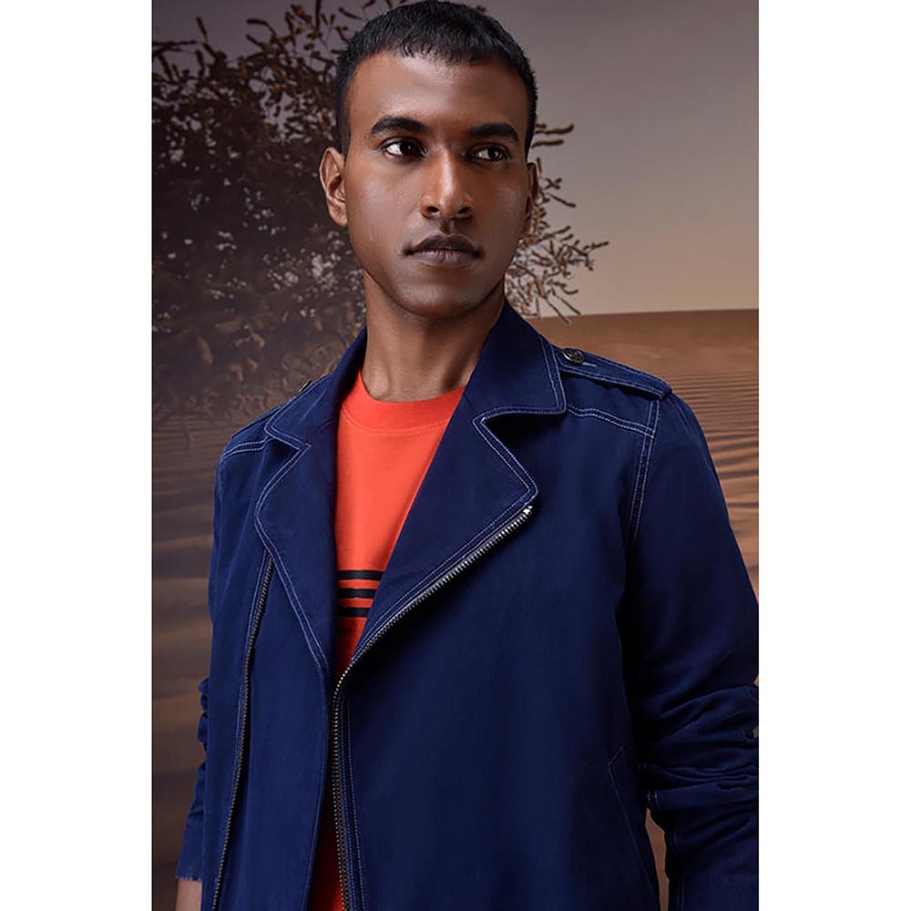 Genes Lecoanet Hemant Navy Blue Cotton Solid/Plain Denim Jacket