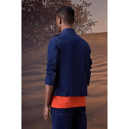 Genes Lecoanet Hemant Navy Blue Cotton Solid/Plain Denim Jacket