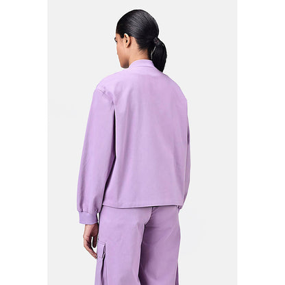 Genes Lecoanet Hemant Easy Fit Lavender Cotton Drill Bomber Jacket with Drop Shoulders