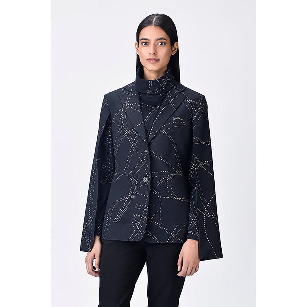 Genes Lecoanet Hemant Black Linen Printed Jacket