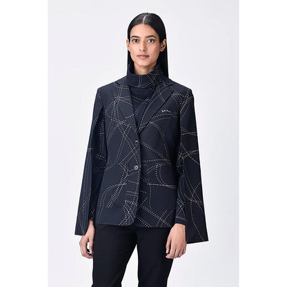 Genes Lecoanet Hemant Black Linen Printed Jacket