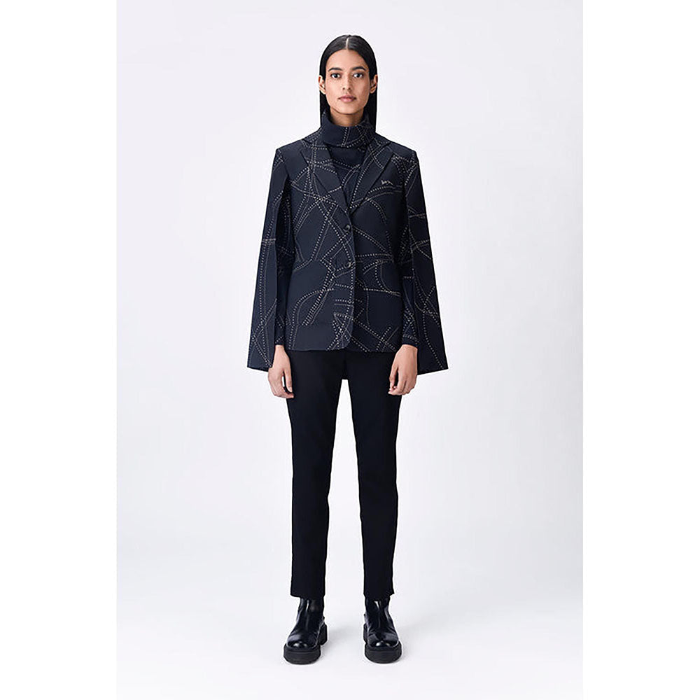 Genes Lecoanet Hemant Black Linen Printed Jacket