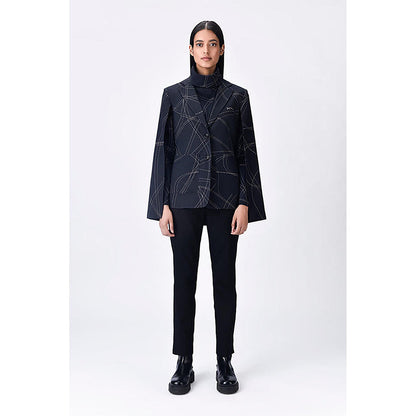 Genes Lecoanet Hemant Black Linen Printed Jacket