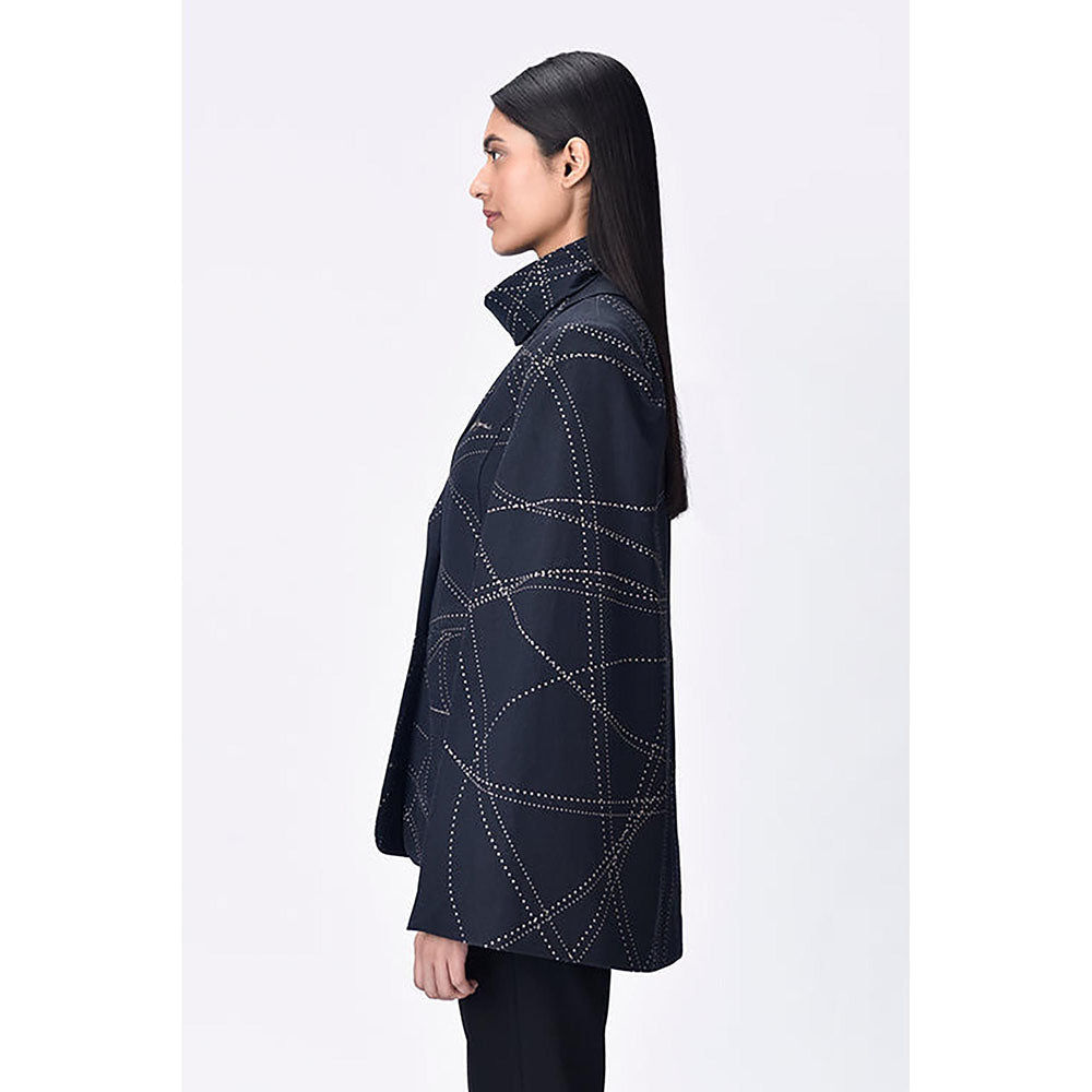 Genes Lecoanet Hemant Black Linen Printed Jacket