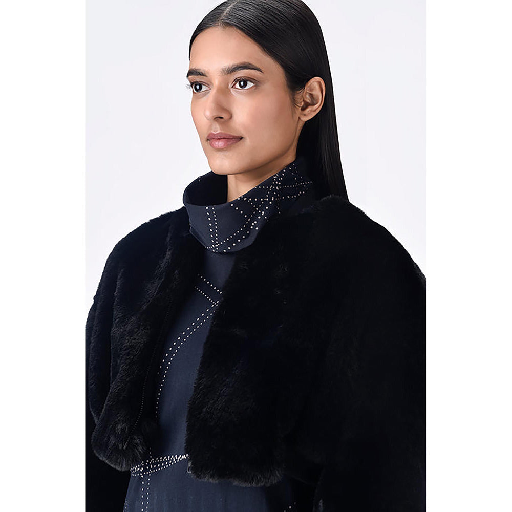 Genes Lecoanet Hemant Black Faux Fur Solid/Plain Bomber Jacket