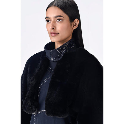 Genes Lecoanet Hemant Black Faux Fur Solid/Plain Bomber Jacket