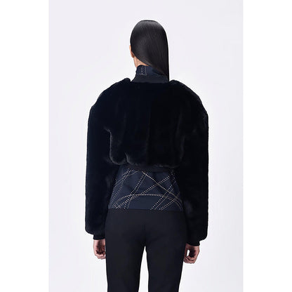 Genes Lecoanet Hemant Black Faux Fur Solid/Plain Bomber Jacket
