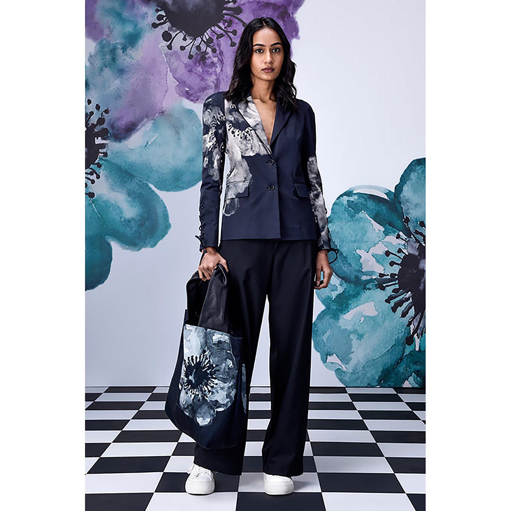 Genes Lecoanet Hemant Navy Blue Cotton Floral Jacket