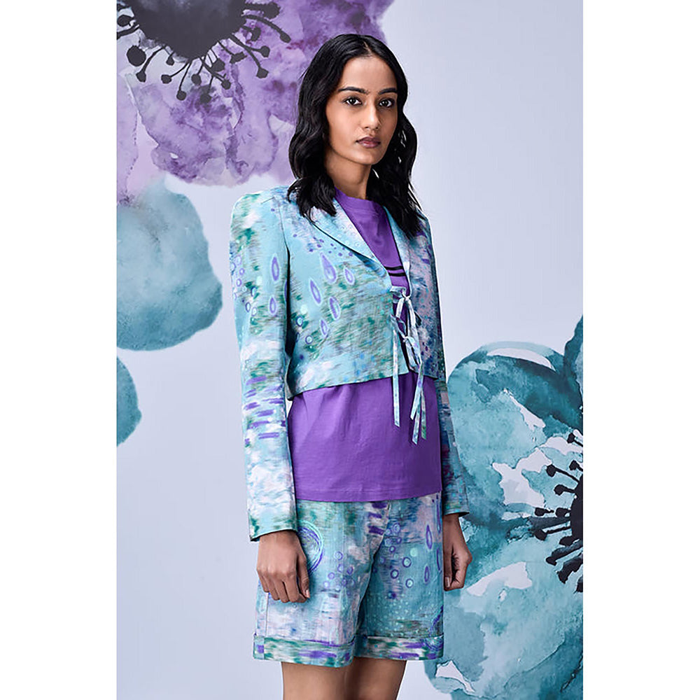Genes Lecoanet Hemant Blue Linen Abstract Jacket