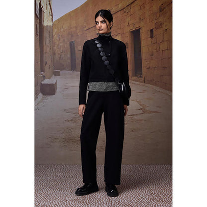 Genes Lecoanet Hemant Black Lycra Solid/Plain Cropped Jacket