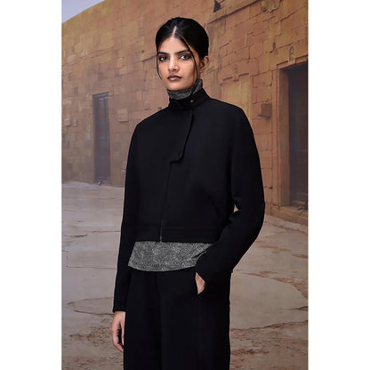 Genes Lecoanet Hemant Black Lycra Solid/Plain Cropped Jacket