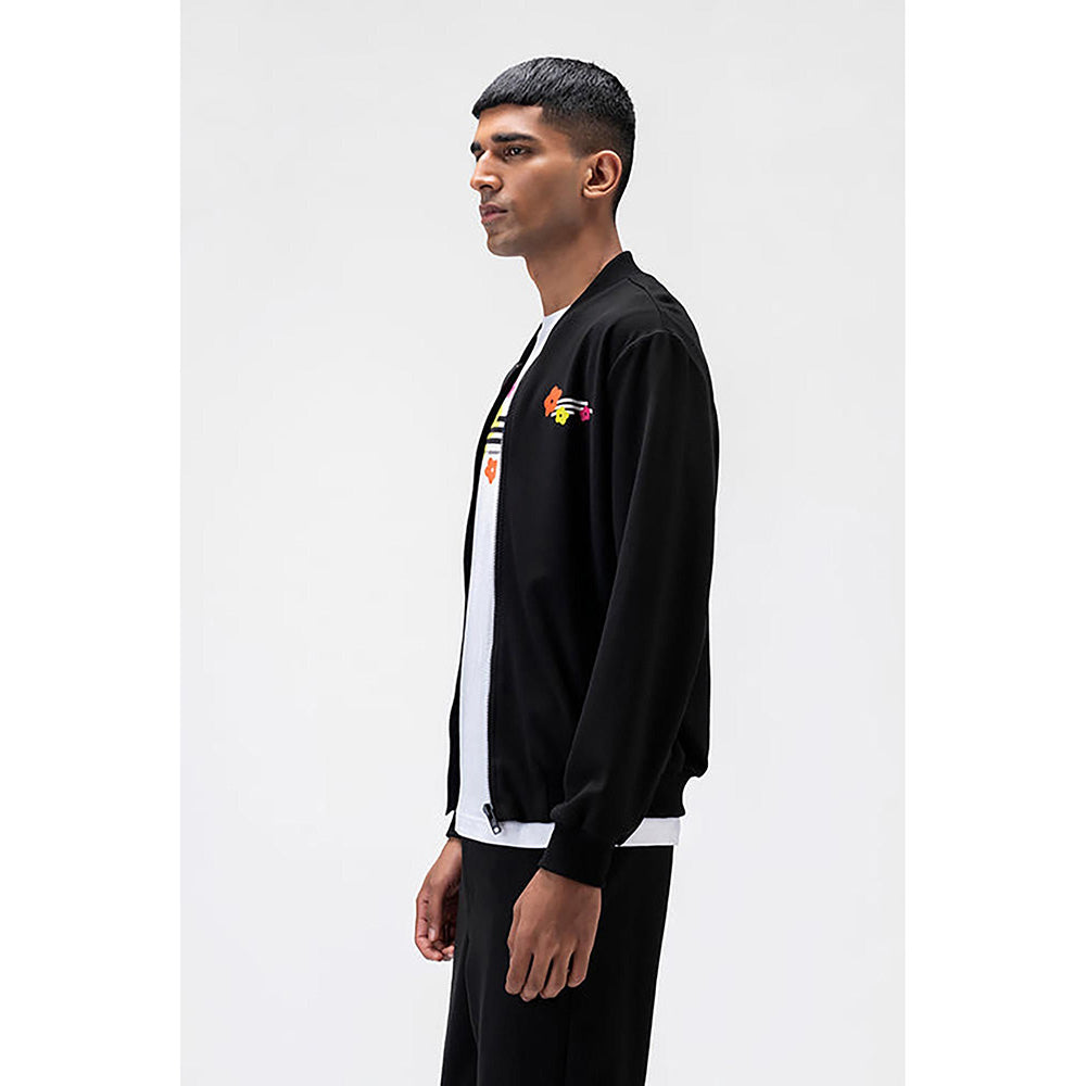 Genes Lecoanet Hemant Black Floral Bomber Jacket