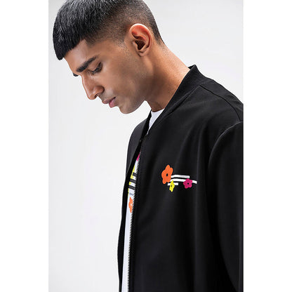 Genes Lecoanet Hemant Black Floral Bomber Jacket