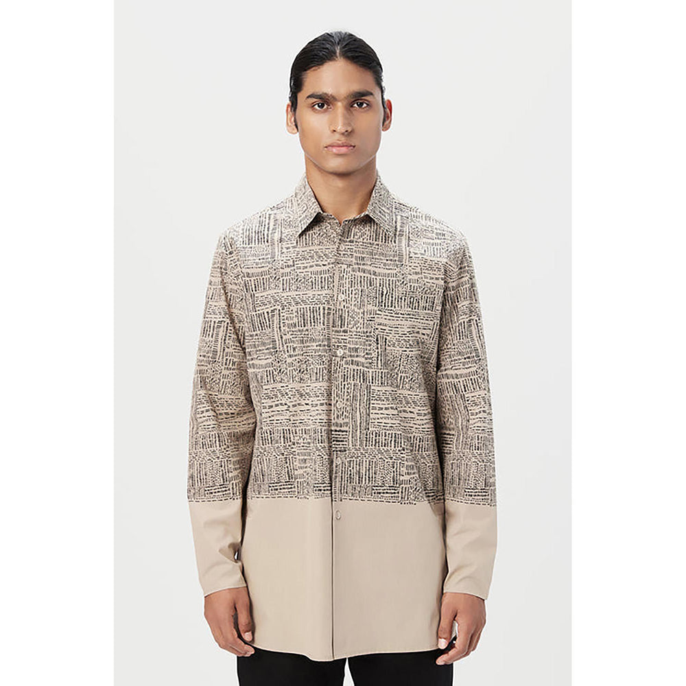 Genes Lecoanet Hemant Poplin Collar Neck Printed Regular Fit Beige Kurta