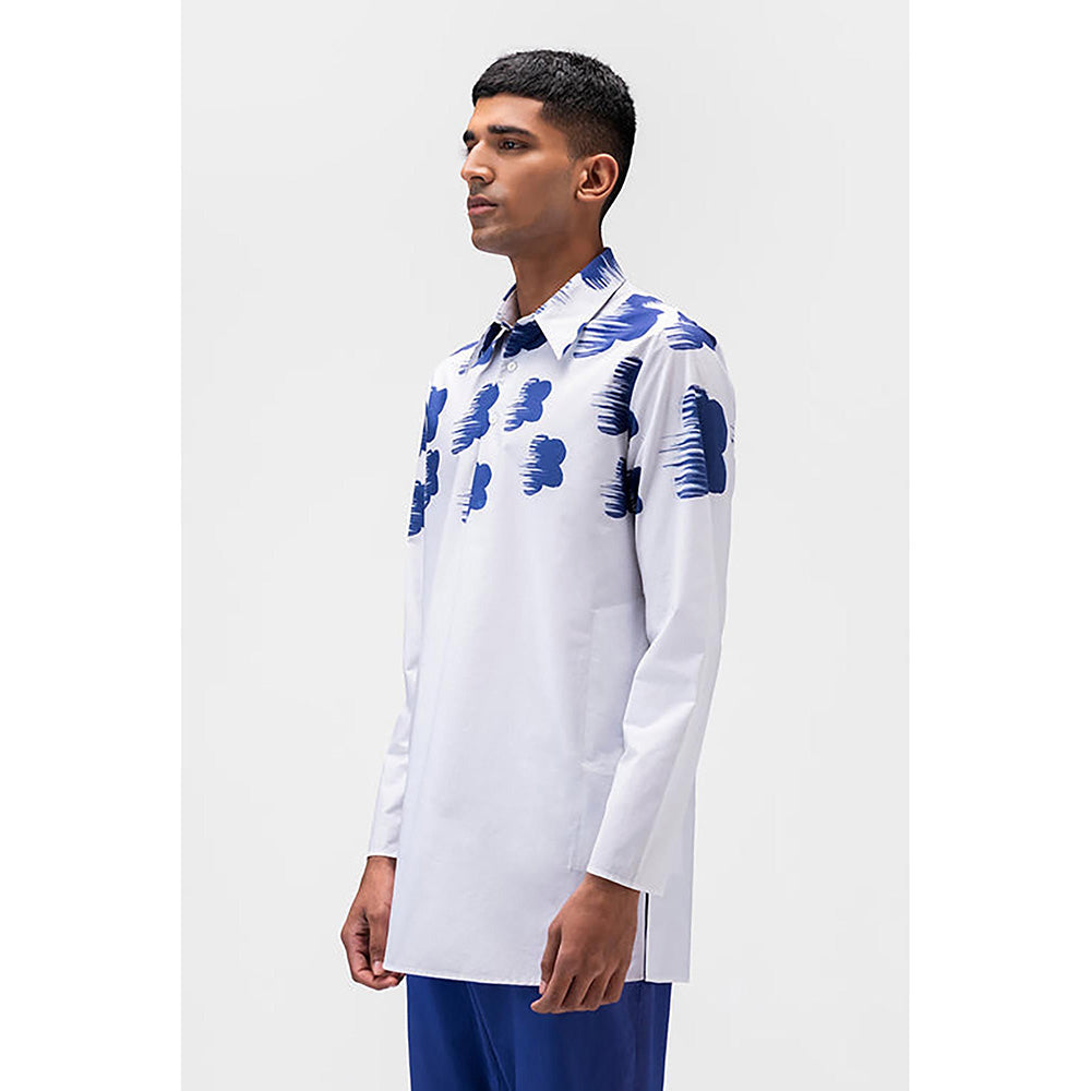 Genes Lecoanet Hemant Poplin Collar Neck Printed Regular Fit White Kurta