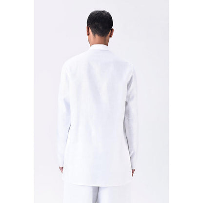 Genes Lecoanet Hemant Linen Mandarin Neck Solid/Plain Regular Fit White Kurta