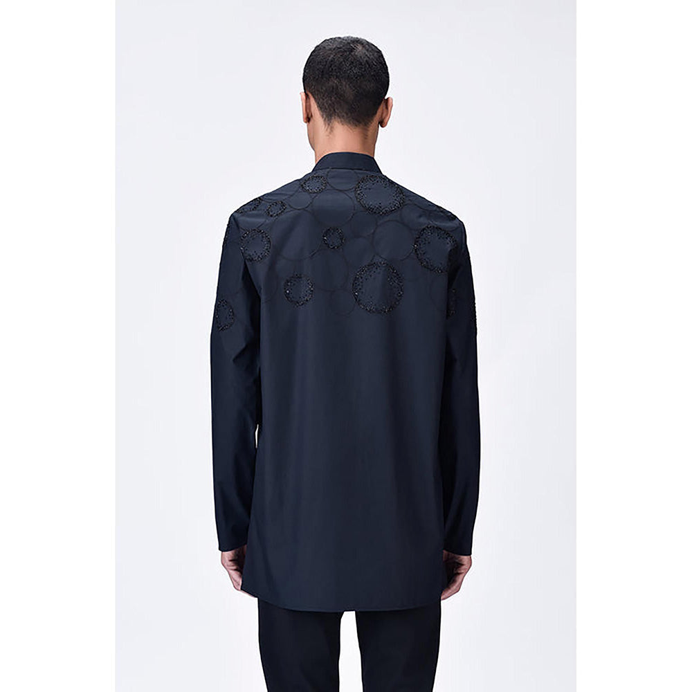 Genes Lecoanet Hemant Poplin Mandarin Neck Embroidered Regular Fit Black Kurta