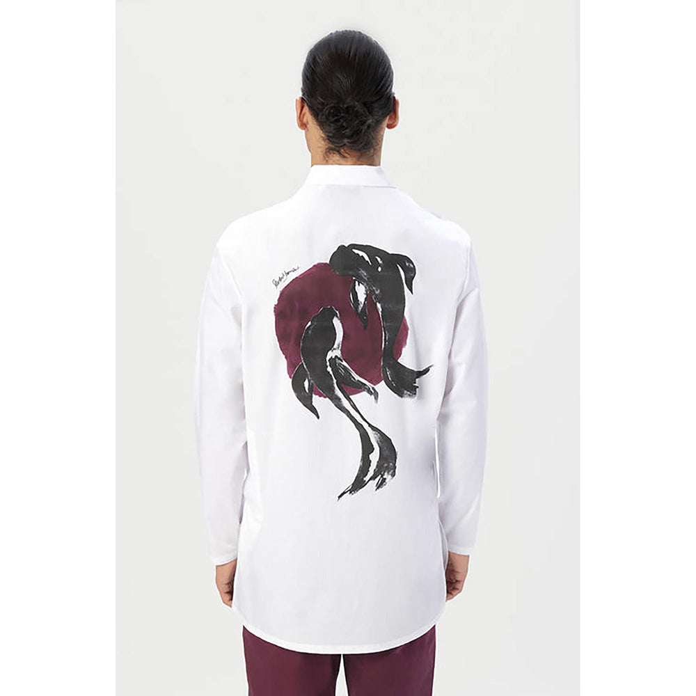 Genes Lecoanet Hemant Cotton Collar Neck Printed Regular Fit White Kurta