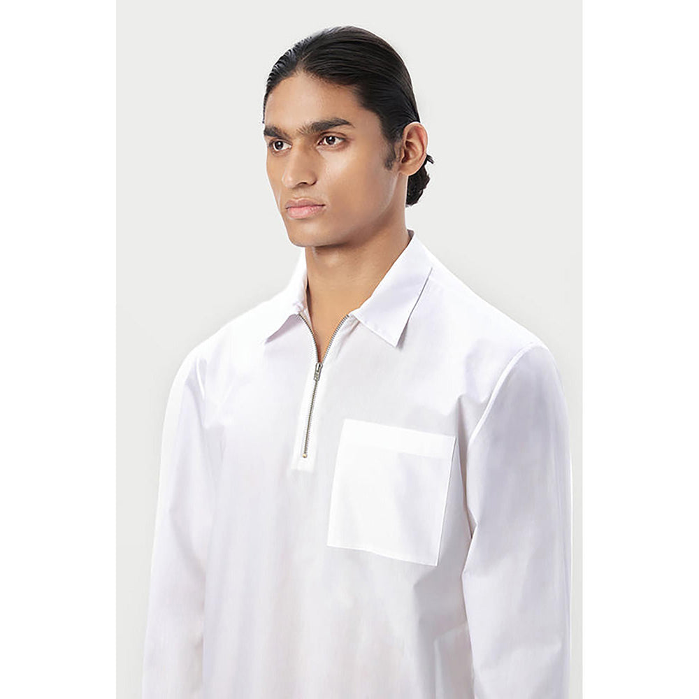 Genes Lecoanet Hemant Cotton Collar Neck Printed Regular Fit White Kurta
