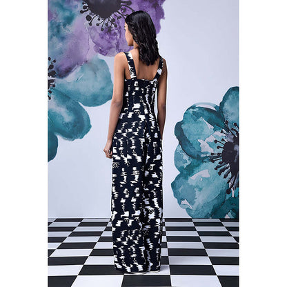 Genes Lecoanet Hemant Black Cotton Square Neck Abstract Jumpsuits