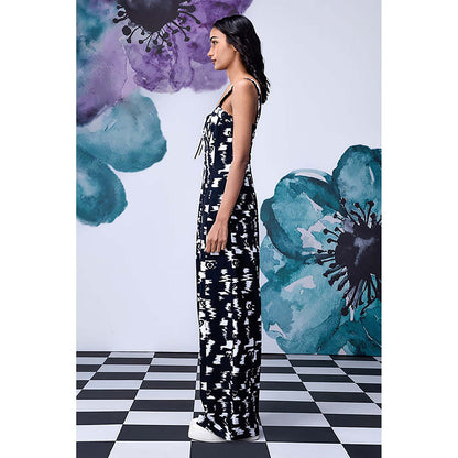 Genes Lecoanet Hemant Black Cotton Square Neck Abstract Jumpsuits