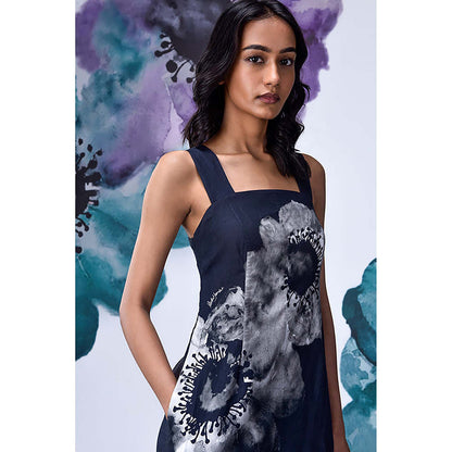 Genes Lecoanet Hemant Black Cotton Square Neck Floral Jumpsuits