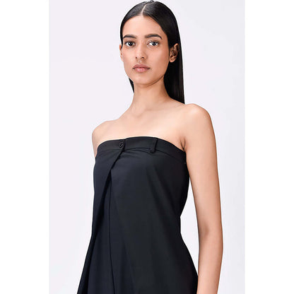 Genes Lecoanet Hemant Black Wool Strapless/Tube Solid/Plain Jumpsuits