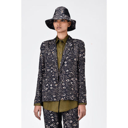 Genes Lecoanet Hemant Multi-Colour Animal Print Linen Blazer with Soft Rounded Shoulders
