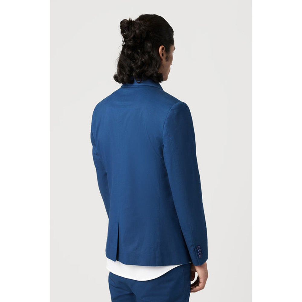 Genes Lecoanet Hemant Blue Regular Fit Two-Button Blazer with Scallop Printed Lining