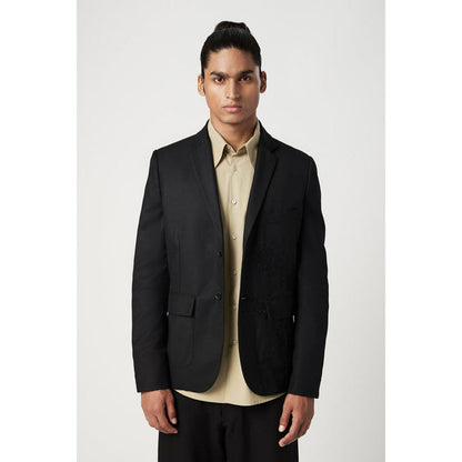 Genes Lecoanet Hemant Black Classic Fit Two-Button Constructed Blazer with Flap Pocket