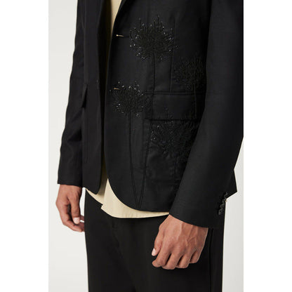 Genes Lecoanet Hemant Black Classic Fit Two-Button Constructed Blazer with Flap Pocket