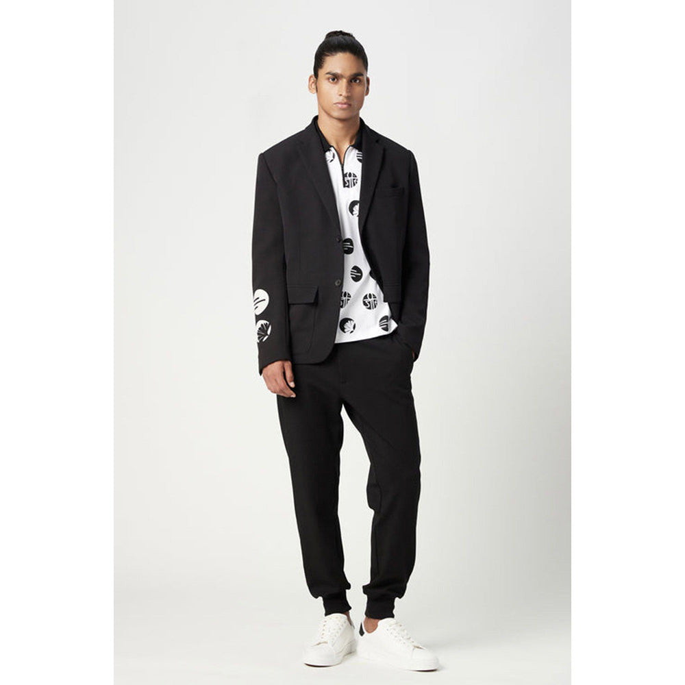 Genes Lecoanet Hemant Black Regular Fit Two-Button Constructed Blazer with Flap Pockets