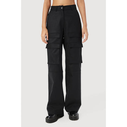 Genes Lecoanet Hemant Black Colour Viscose Solid Relaxed fit Wide Cargo Pant