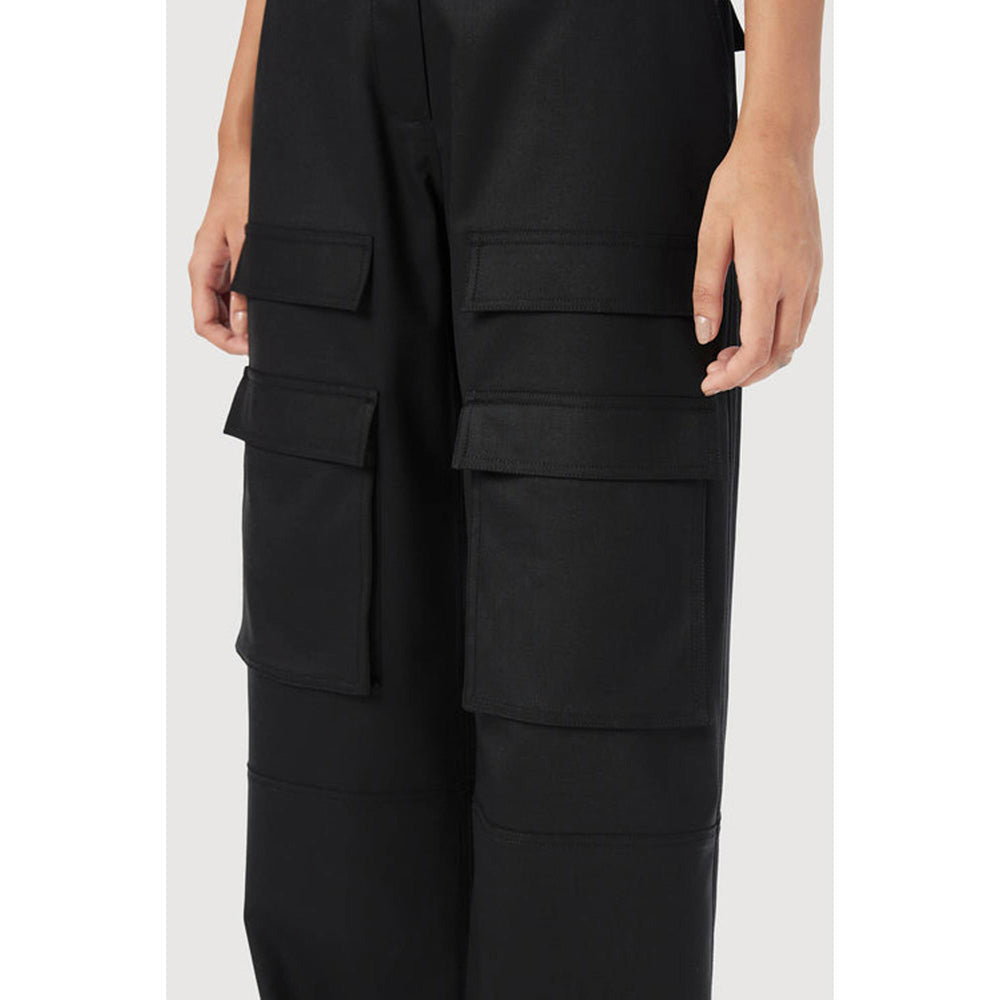 Genes Lecoanet Hemant Black Colour Viscose Solid Relaxed fit Wide Cargo Pant